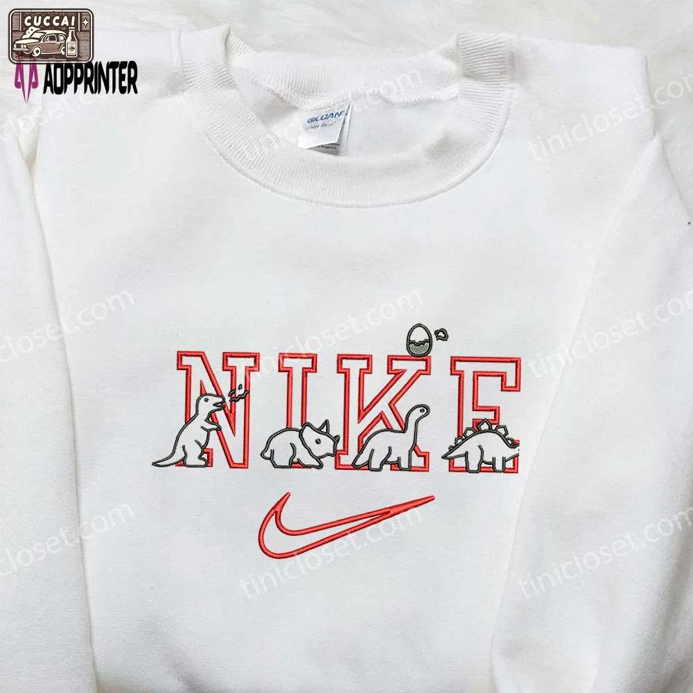 Dinosaur x nike embroidered shirt: animal & custom design for trendy style Embroidered Shirt