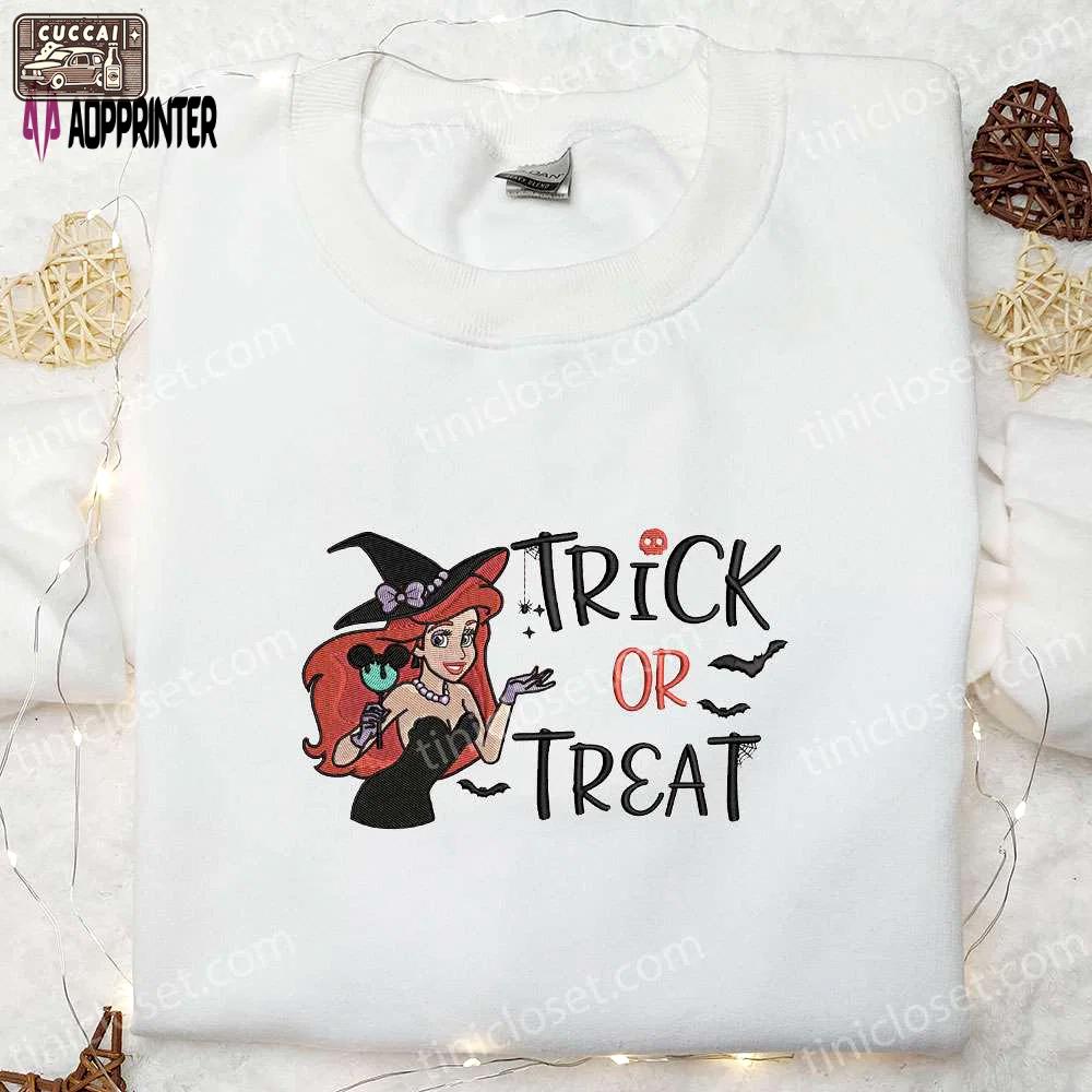 Disney ariel mermaid trick or treat embroidered shirt & sweatshirt – best halloween gifts ideas for family Embroidered Shirt
