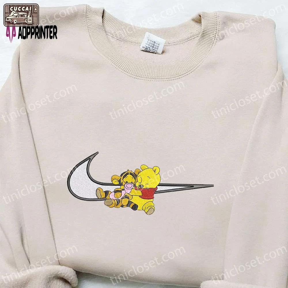 Disney characters embroidered shirt & hoodie: pooh and tigger x swoosh cartoon best birthday gift ideas Embroidered Shirt