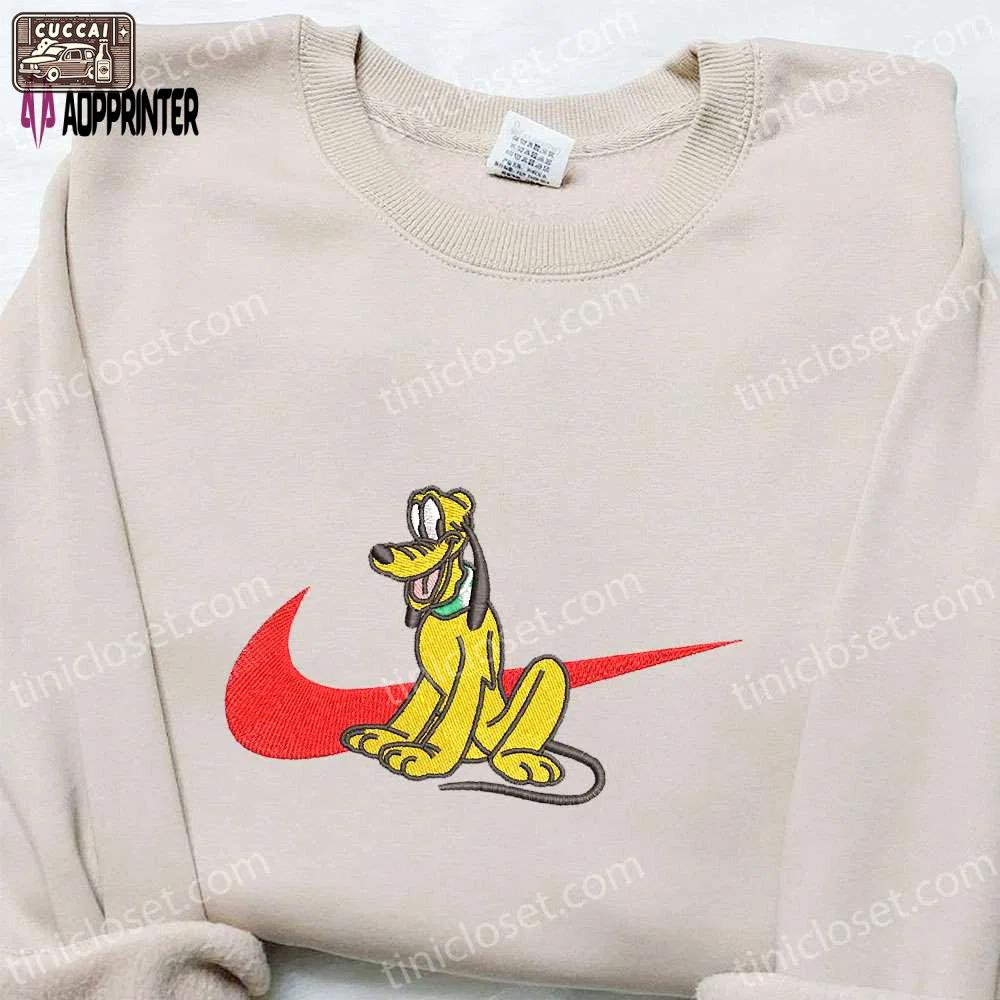Disney characters embroidered shirt: swoosh x pluto nike-inspired t-shirt Embroidered Shirt