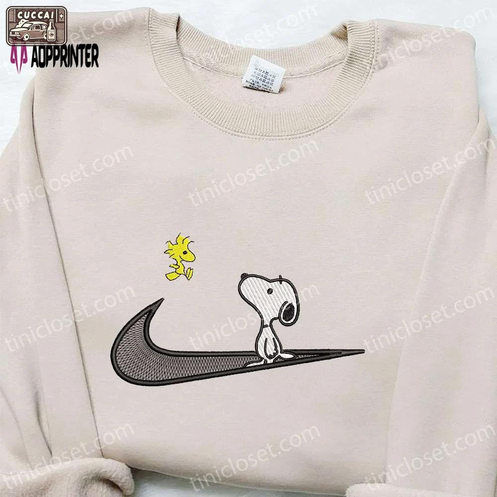 Disney characters hoodie swoosh x woodstock snoopy cartoon embroidered shirt custom nike tee Embroidered Shirt