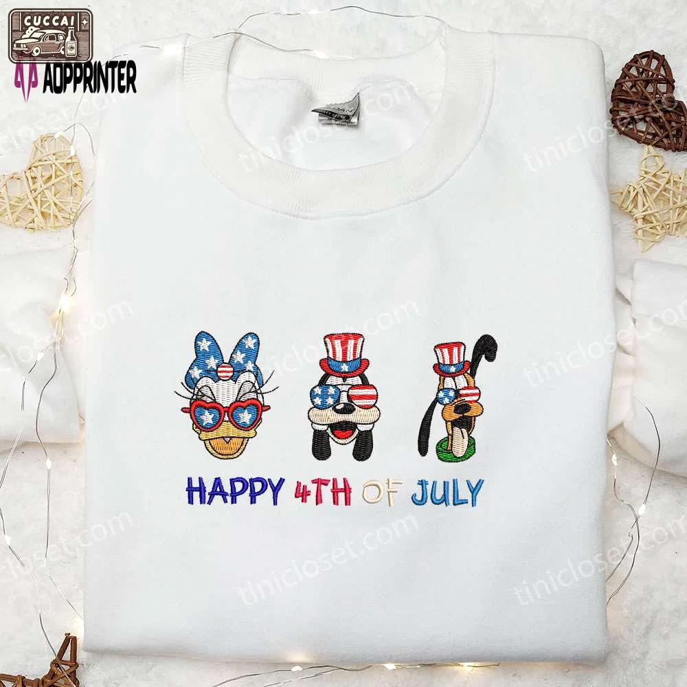 Disney embroidered shirt: america daisy duck goofy pluto – perfect national day gift Embroidered Shirt