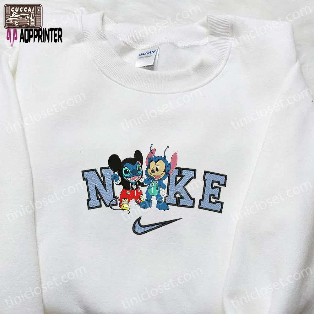 Disney halloween nike x mickey stitch embroidered shirt: unique nike inspired design Embroidered Shirt