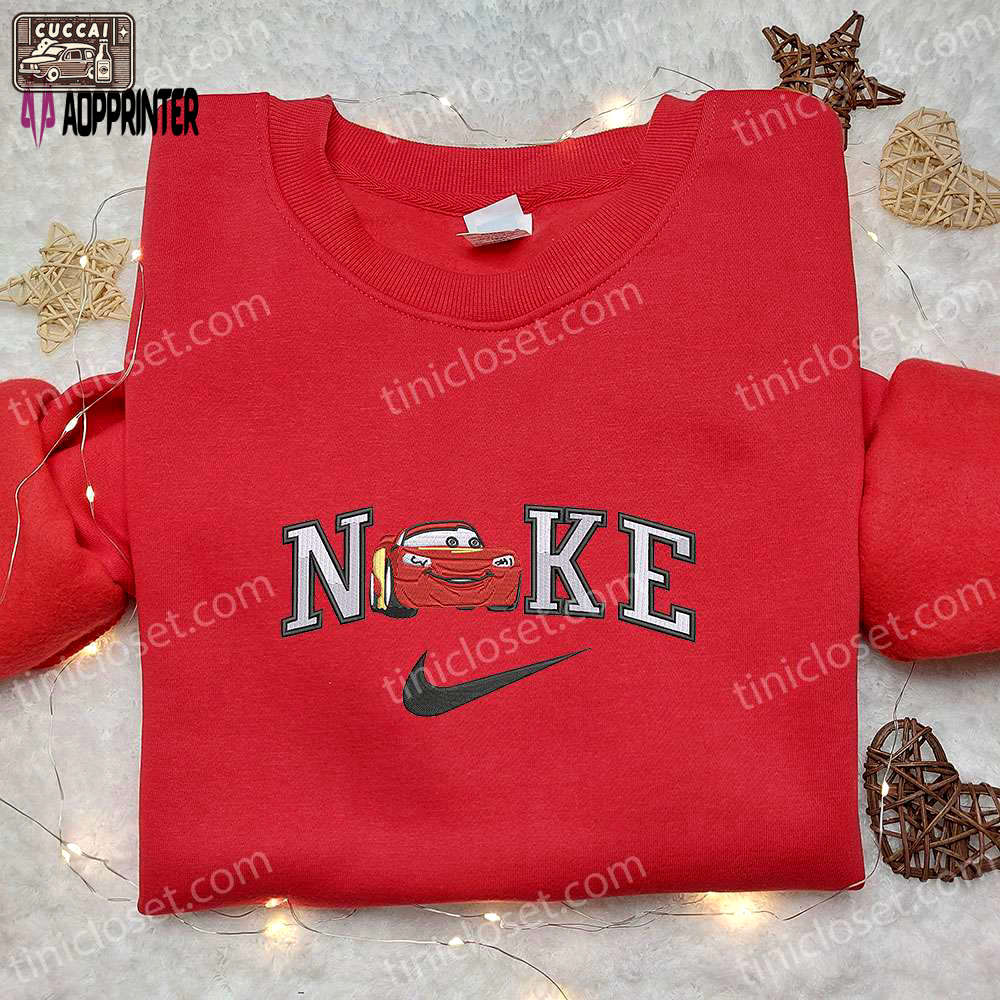 Disney lightning mcqueen x nike cartoon embroidered shirt – fun & stylish disney characters inspired nike shirt Embroidered Shirt