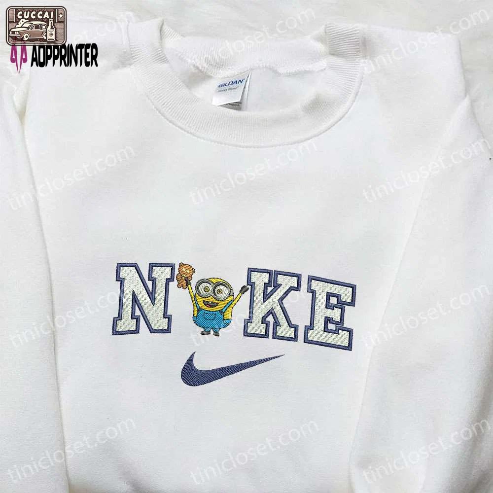 Disney minion bear x nike cartoon embroidered tshirt – nike inspired characters shirt Embroidered Shirt