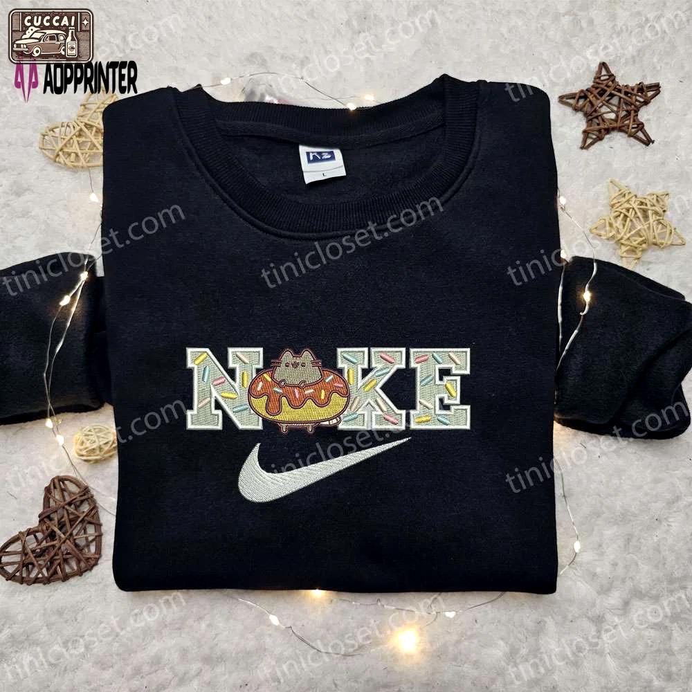 Donut cat x nike cartoon embroidered shirt – custom birthday gift idea with best nike embroidery Embroidered Shirt