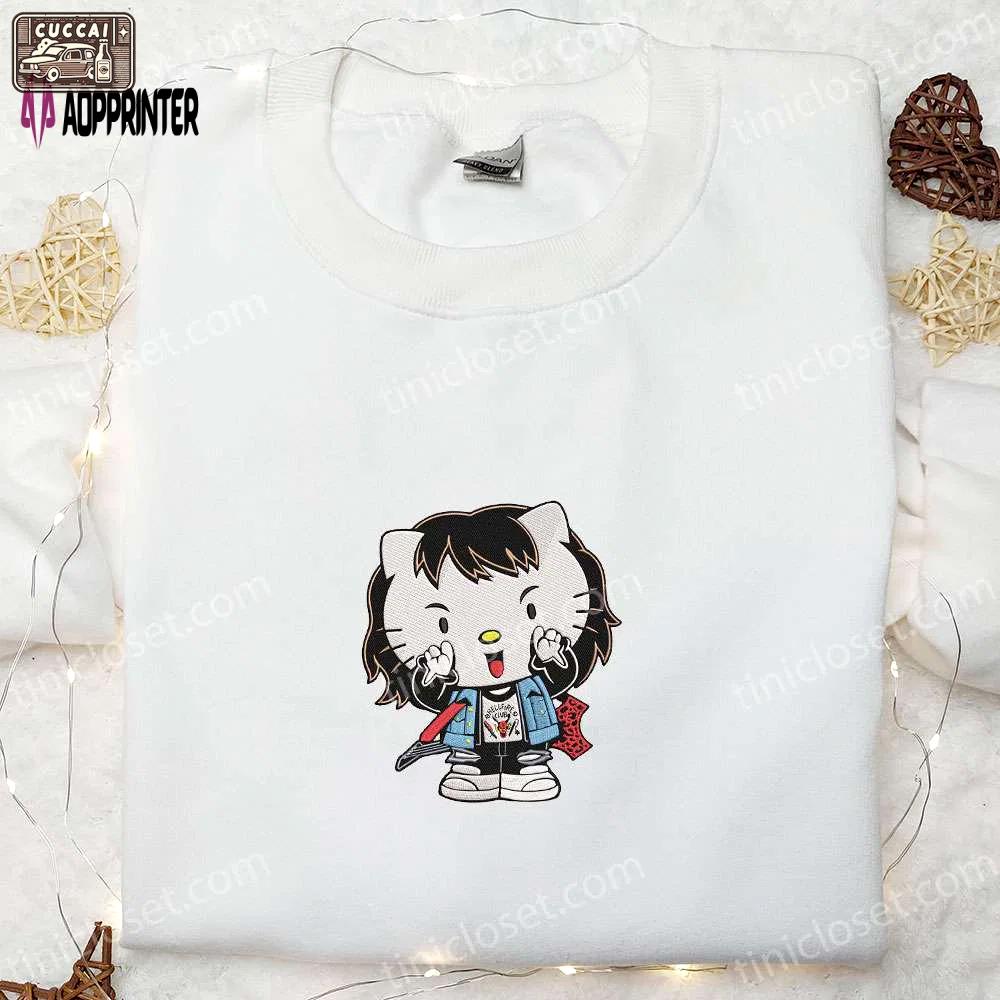 Eddie munson stranger things x hello kitty embroidered sweatshirt: horror movie character halloween shirt Embroidered Shirt