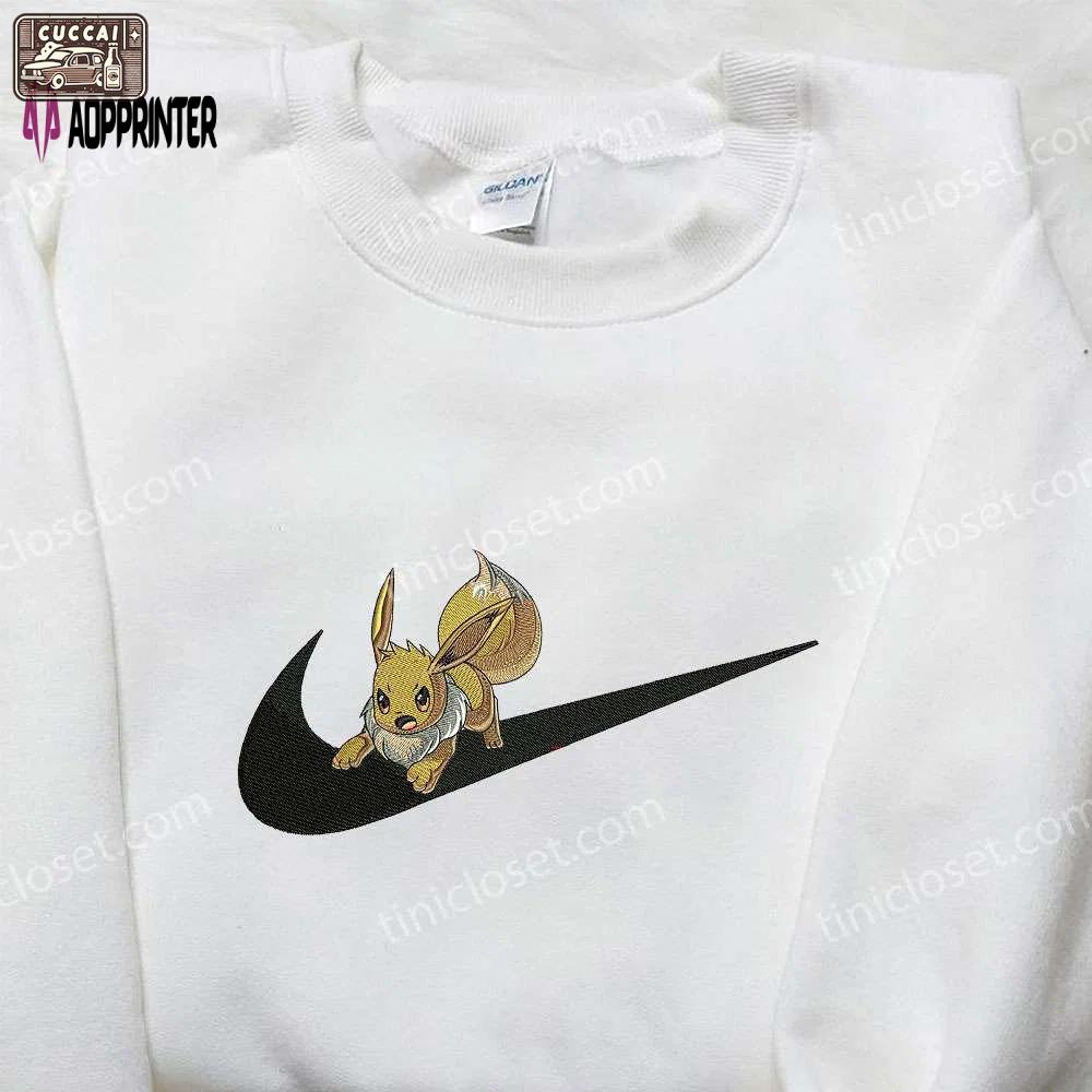Eevee x nike swoosh embroidered sweatshirt – pokemon & nike inspired shirt Embroidered Shirt