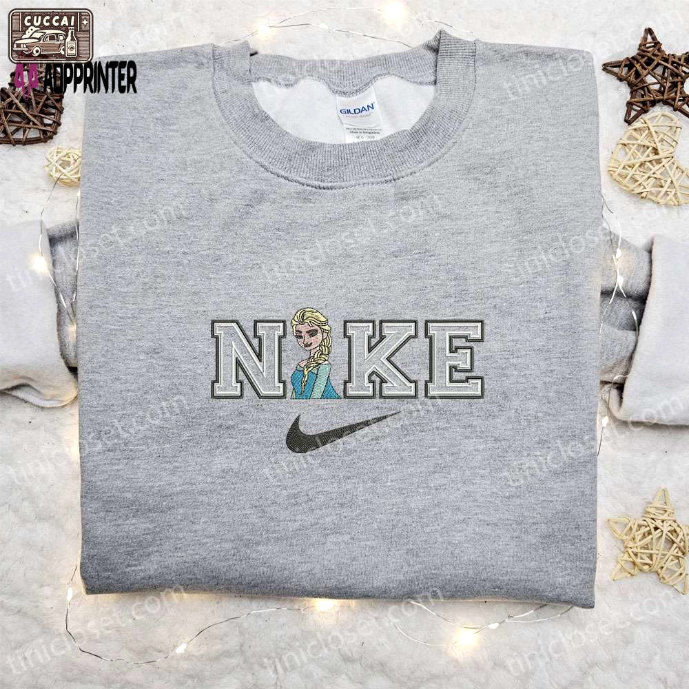 Elsa x nike cartoon embroidered shirt: frozen disney & custom design – shop now! Embroidered Shirt