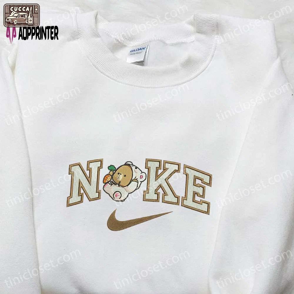 Embroidered mocha bear x nike shirt: stylish milk & mocha & nike inspired design Embroidered Shirt