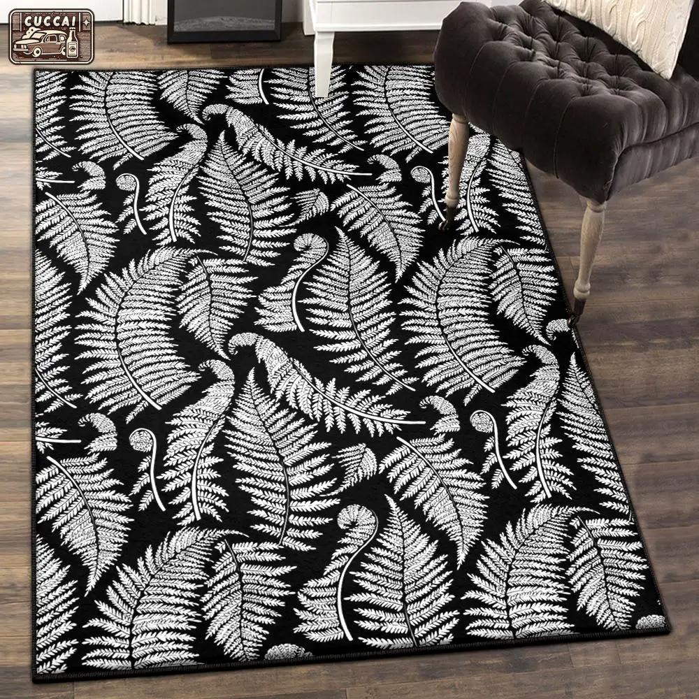 Fern indoor outdoor rugs, fern leave black white rug Rectangle Rug