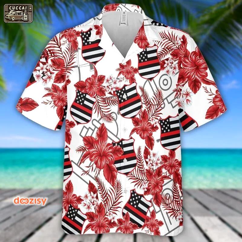 Firefighter hibiscus flower hawaiian shirt 3d hawaiian shirt Hawaii Shirt Shorts & Flip Flops