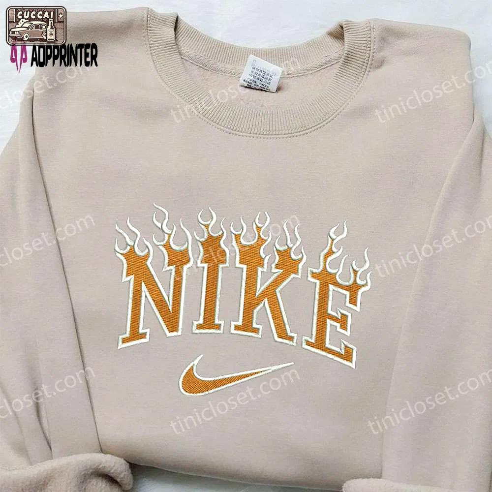 Flame x nike embroidered shirt – custom gift for wife unique & stylish nike shirt Embroidered Shirt