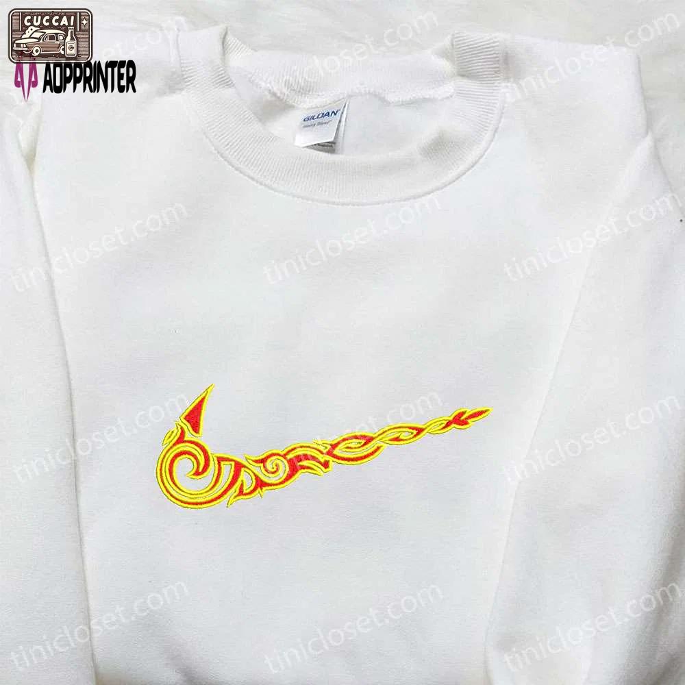 Flame x nike swoosh hoodie: nike inspired embroidered shirt best family gift Embroidered Shirt