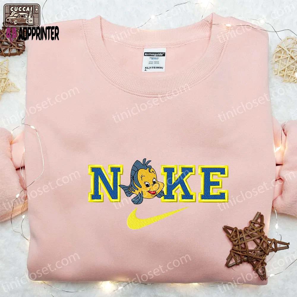 Flounder x nike cartoon embroidered shirt: the little mermaid inspired nike shirt Embroidered Shirt