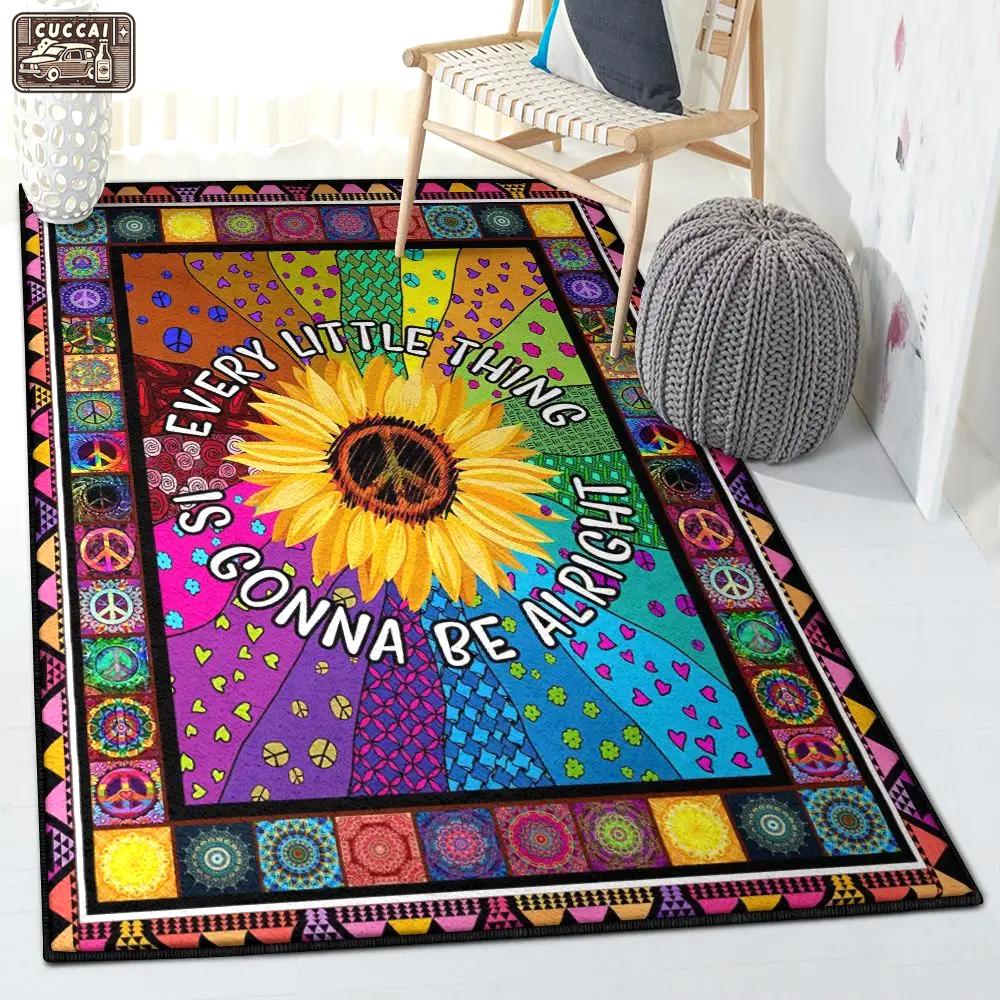 Flower carpets for living room, hippie sunflower every little thing gonna be alright rug Rectangle Rug