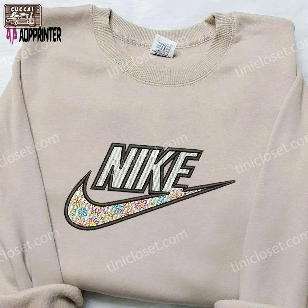 Flowers x nike embroidered shirt: unique gift for wife custom nike tee Embroidered Shirt