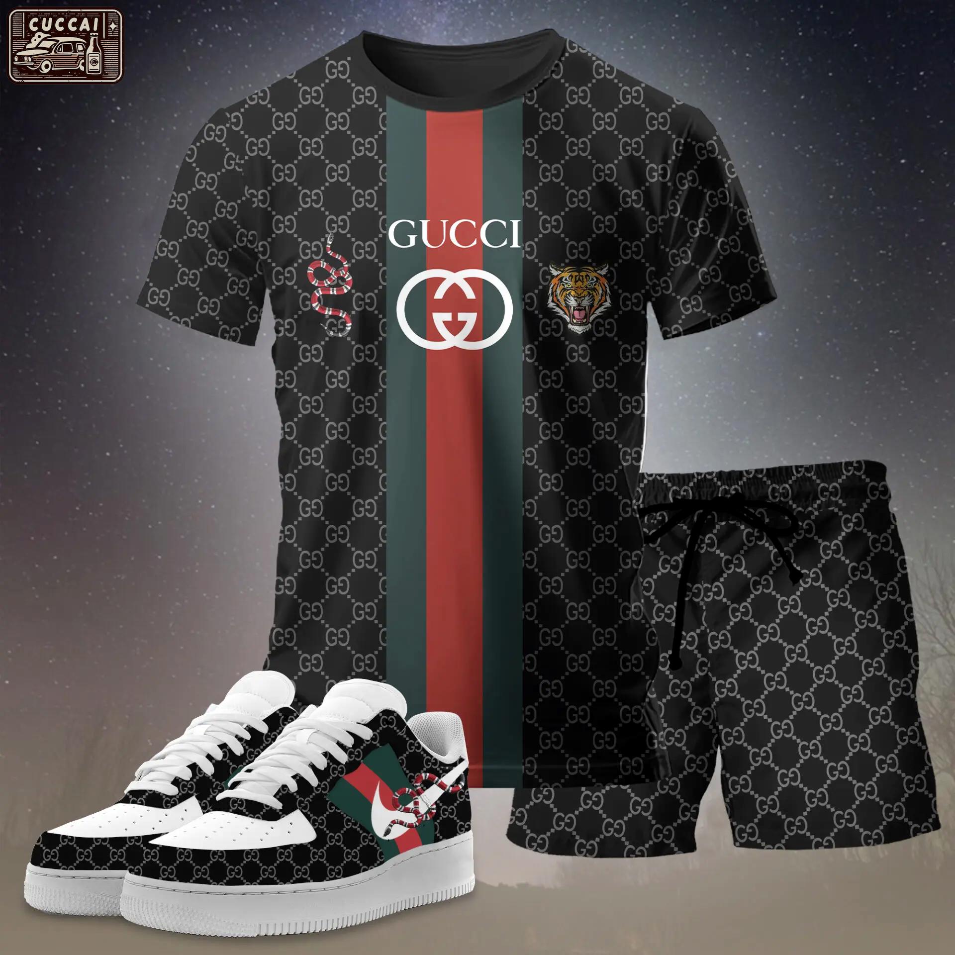 For the girls who love bold dark statement fits, graphic stripe tiger tee outfit t-shirt – black monogram print | casual everyday outfit aesthetic ideas T-Shirt Short Sneakers Set