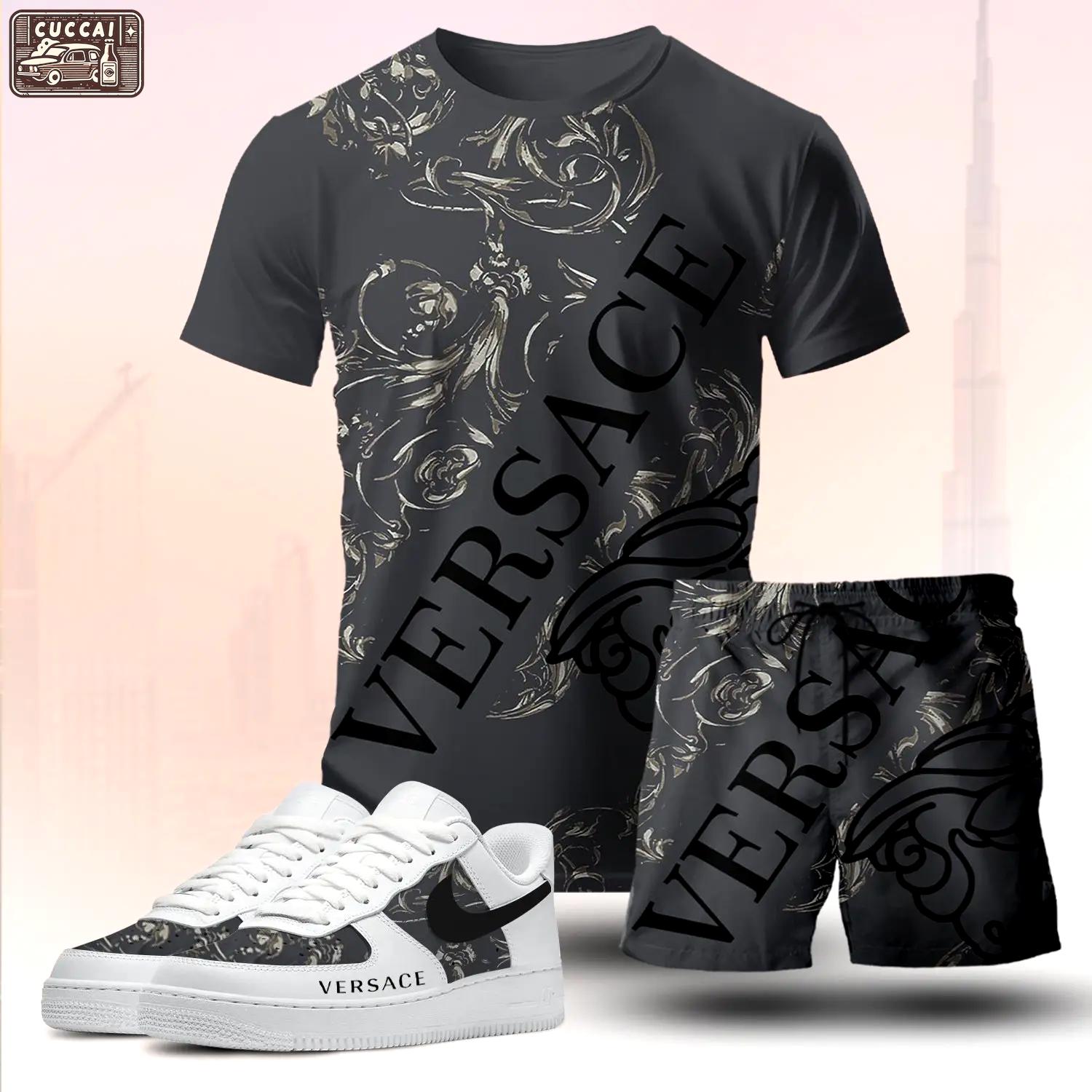 For the girls who love bold dark statement prints, baroque graphic tee outfit t-shirt – black with abstract pattern | casual everyday outfit aesthetic ideas T-Shirt Short Sneakers Set