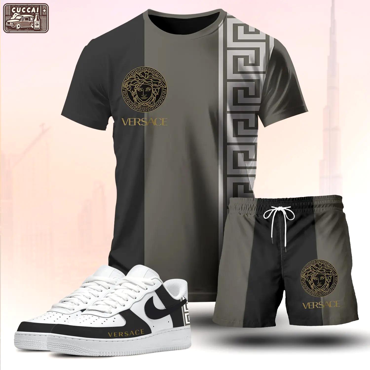 For the girls who love dark neutral balance, minimal split logo tee outfit t-shirt – black and olive graphic print | clean girl aesthetic outfit ideas T-Shirt Short Sneakers Set