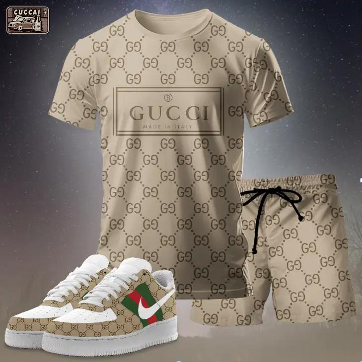 For the girls who love neutral designer vibes, minimal graphic tee outfit t-shirt – beige monogram logo print | casual everyday outfit aesthetic ideas T-Shirt Short Sneakers Set