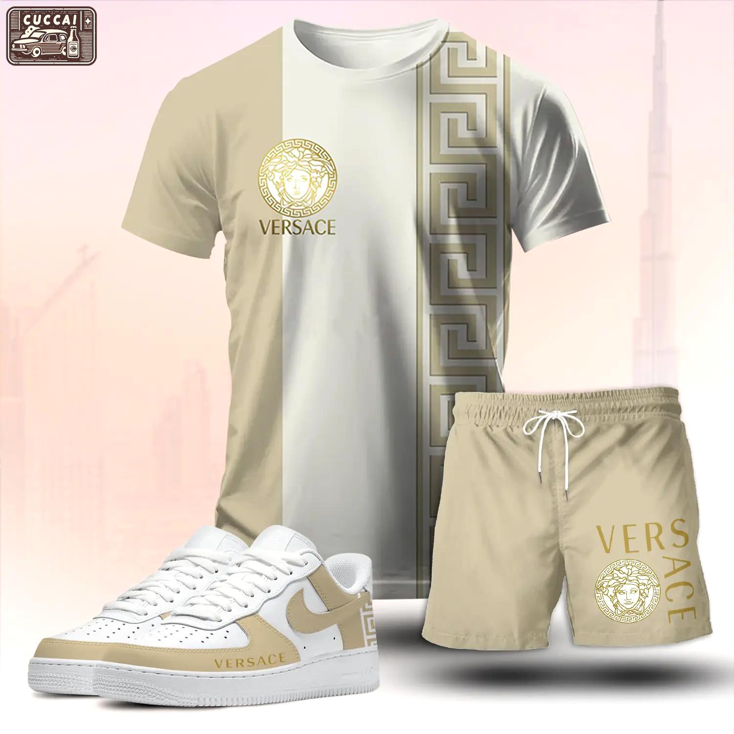 For the girls who love soft neutral luxury vibes, minimal graphic tee outfit t-shirt – beige split tone logo print | clean girl aesthetic outfit ideas T-Shirt Short Sneakers Set