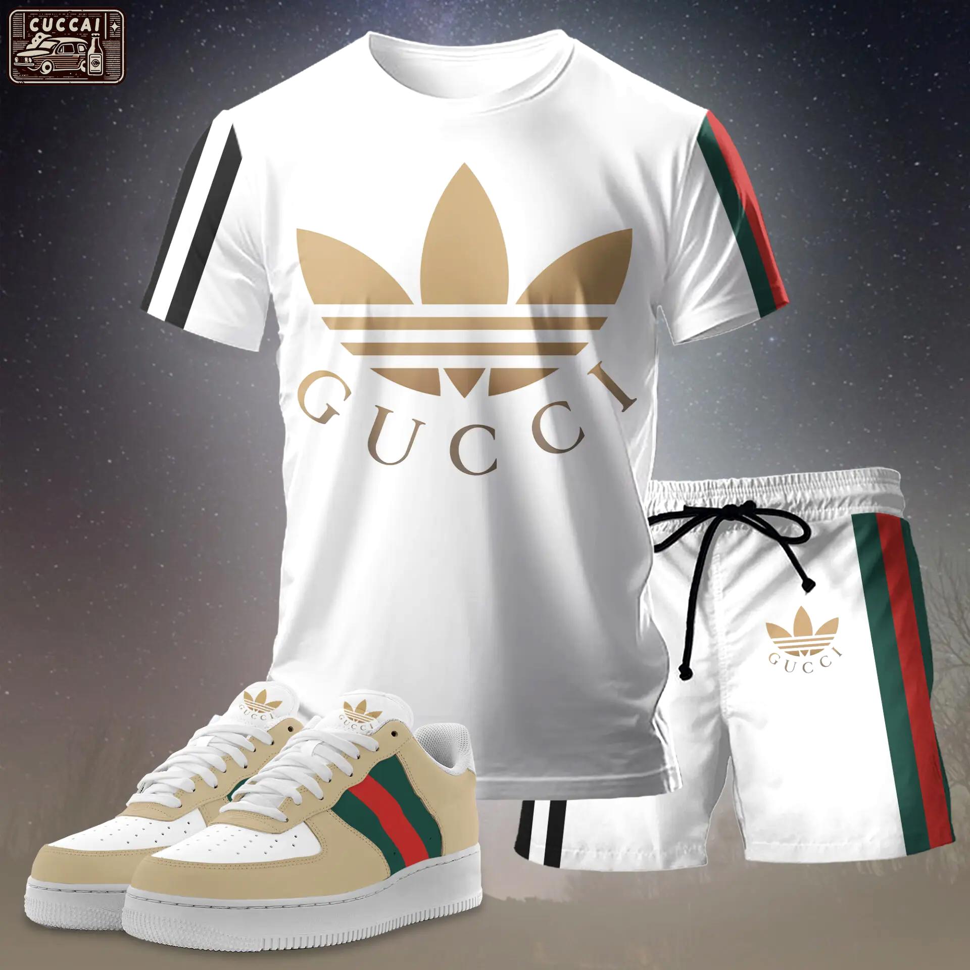 For the girls who love sporty clean vibes, minimal logo stripe tee outfit t-shirt – white with gold graphic print | casual everyday outfit aesthetic ideas T-Shirt Short Sneakers Set