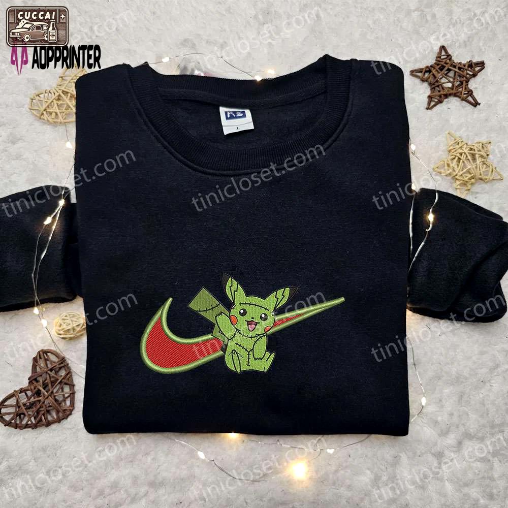 Frankenstein pikachu x swoosh embroidered sweatshirt: funny pokemon shirt with hoodie design Embroidered Shirt