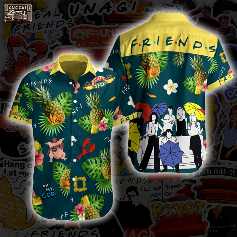 Friends tv show hawaiian shirt summer button up Hawaii Shirt Shorts & Flip Flops