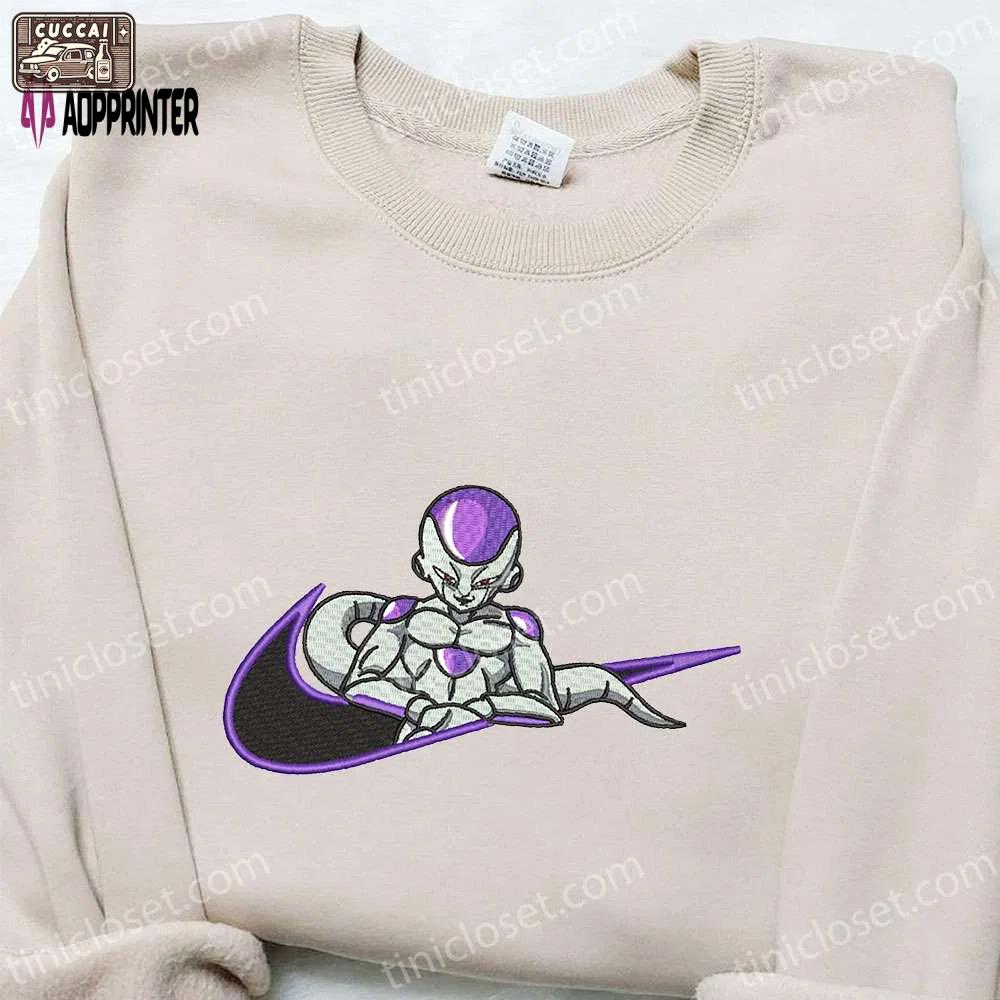 Frieza x nike swoosh anime embroidered tshirt: best nike inspired shirt perfect family gift Embroidered Shirt