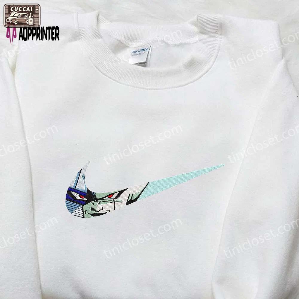 Frieza x nike swoosh anime hoodie dragon ball & nike inspired embroidered shirt Embroidered Shirt