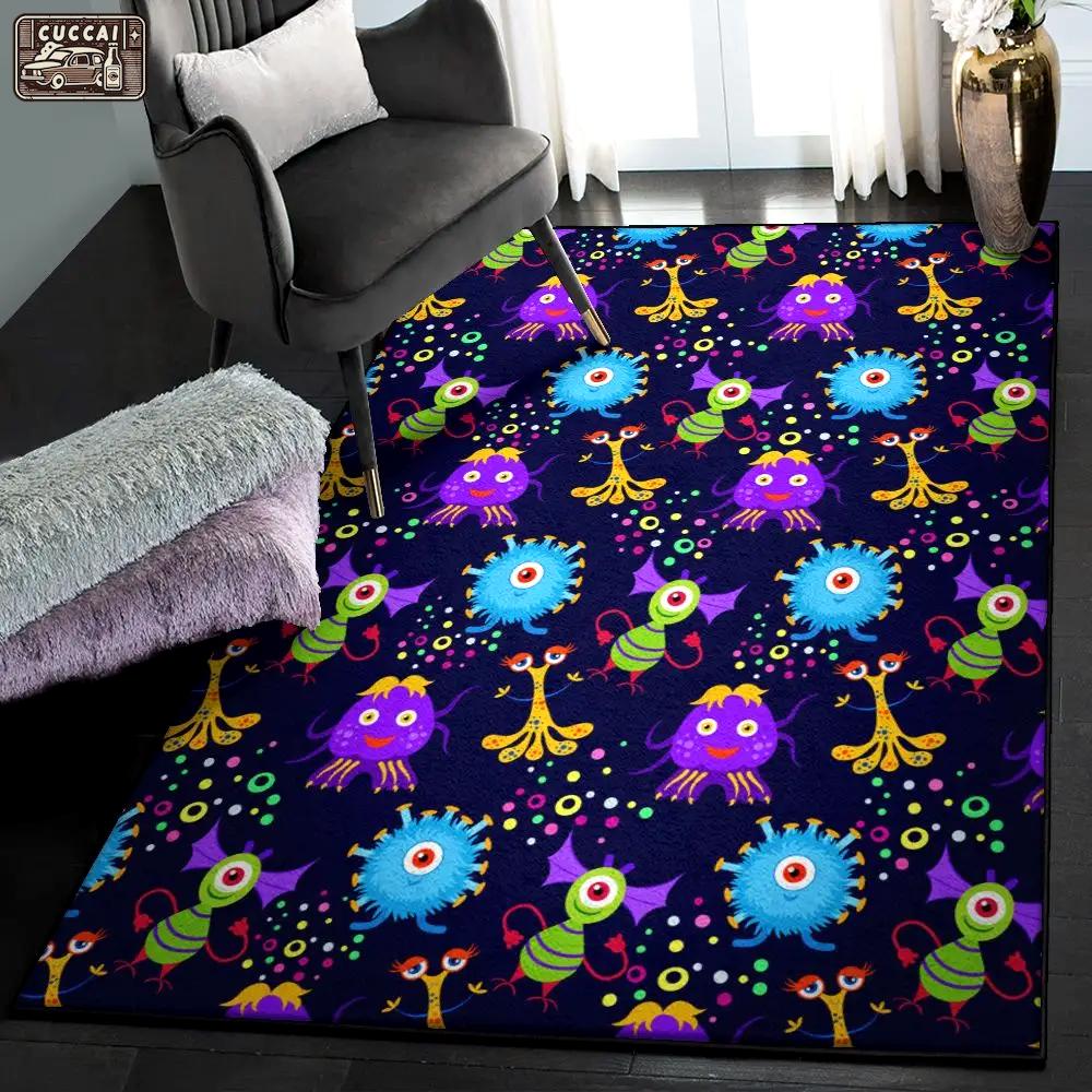 Funny alien large living room rugs, pattern ufo alien rug Rectangle Rug