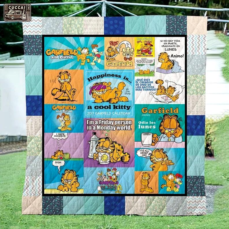 Garfield fleece blanket, garfield and friends blanket, garfield i hate monday blanket, christmas gifts, birthday gifts for kids Quilt Blanket