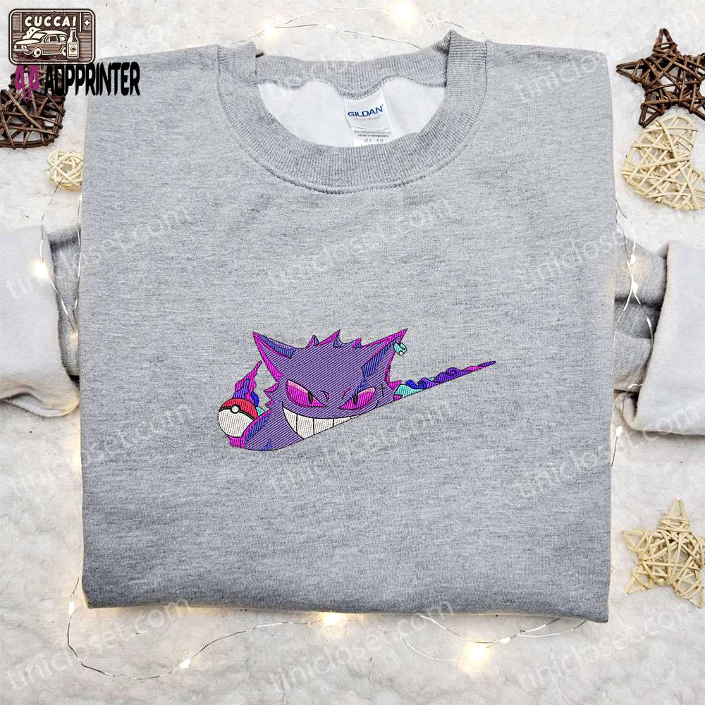 Gengar x nike: anime embroidered shirt pokemon & nike inspired tee Embroidered Shirt