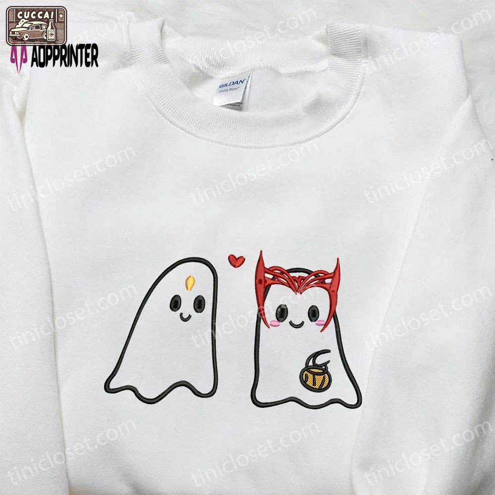 Ghost owl love embroidered shirt – cute halloween gift for halloween lovers Embroidered Shirt