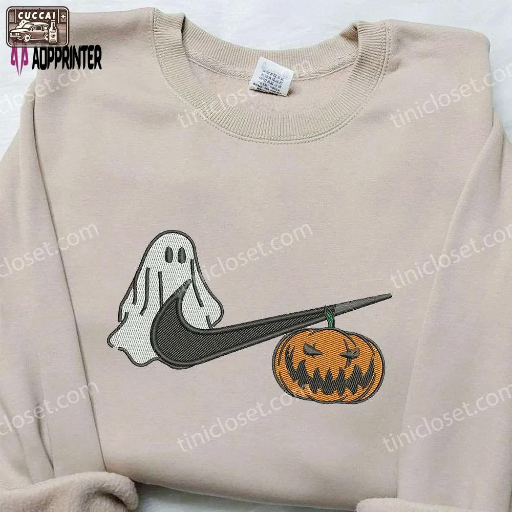 Ghost pumpkin x nike embroidered shirt – unique halloween custom Embroidered Shirt
