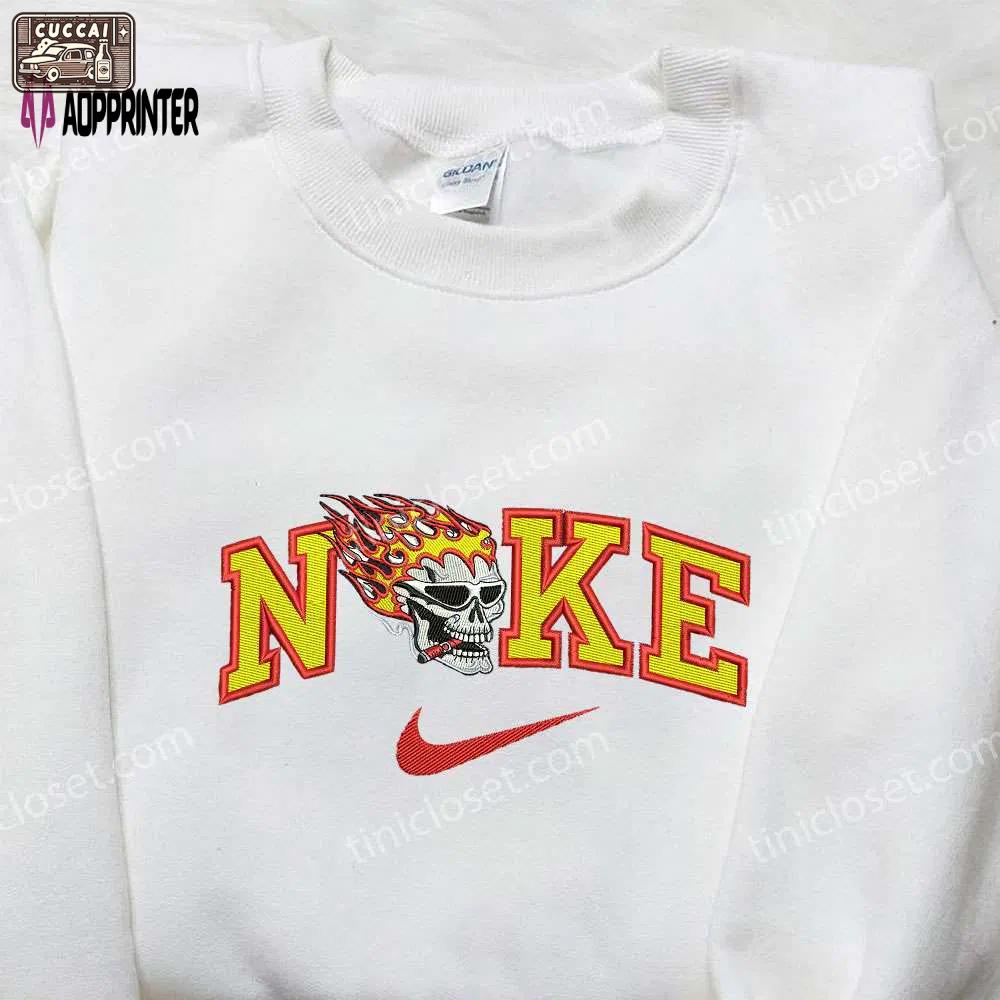 Ghost rider x nike embroidered sweatshirt: movie shirt + nike inspired design Embroidered Shirt