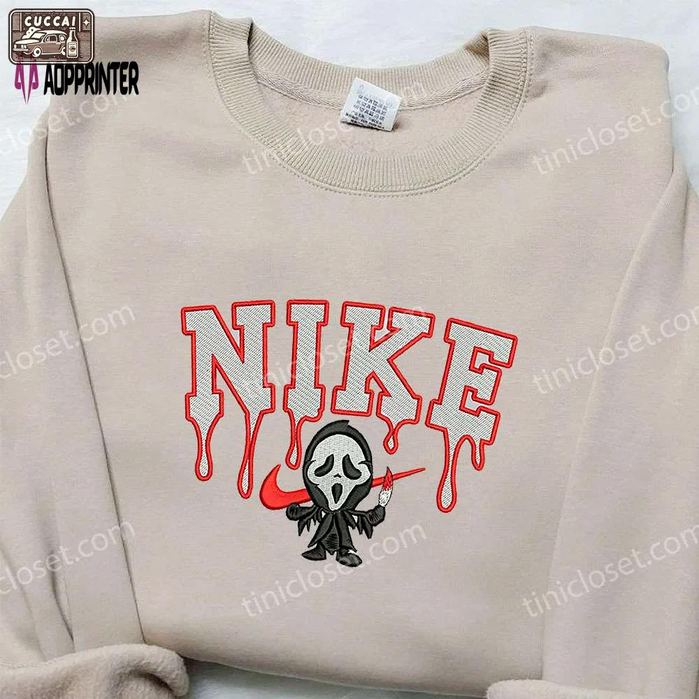 Ghostface x nike embroidered sweatshirt: scream movie & nike inspired shirt Embroidered Shirt
