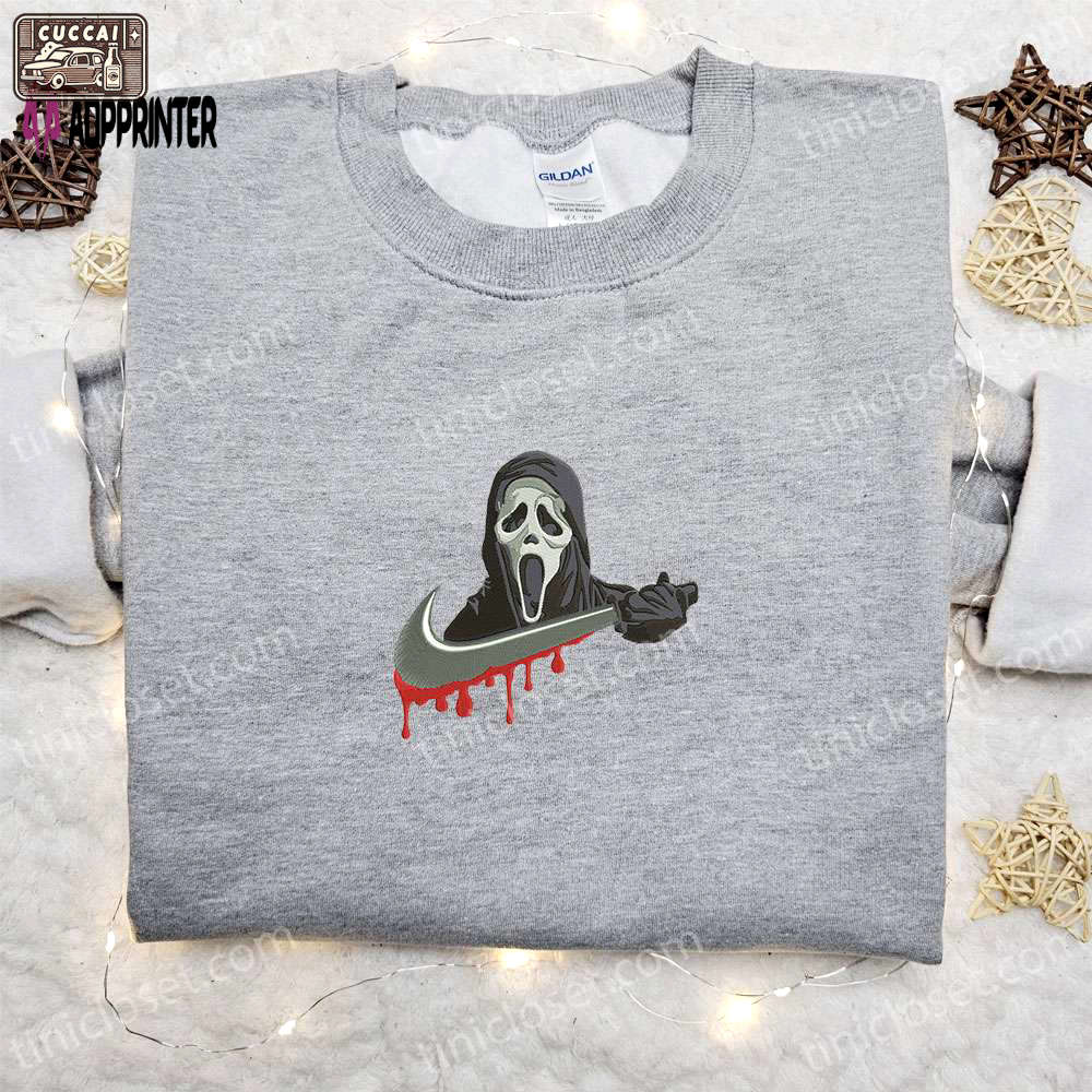 Ghostface x swoosh movie embroidered sweatshirt – best halloween gift for family Embroidered Shirt