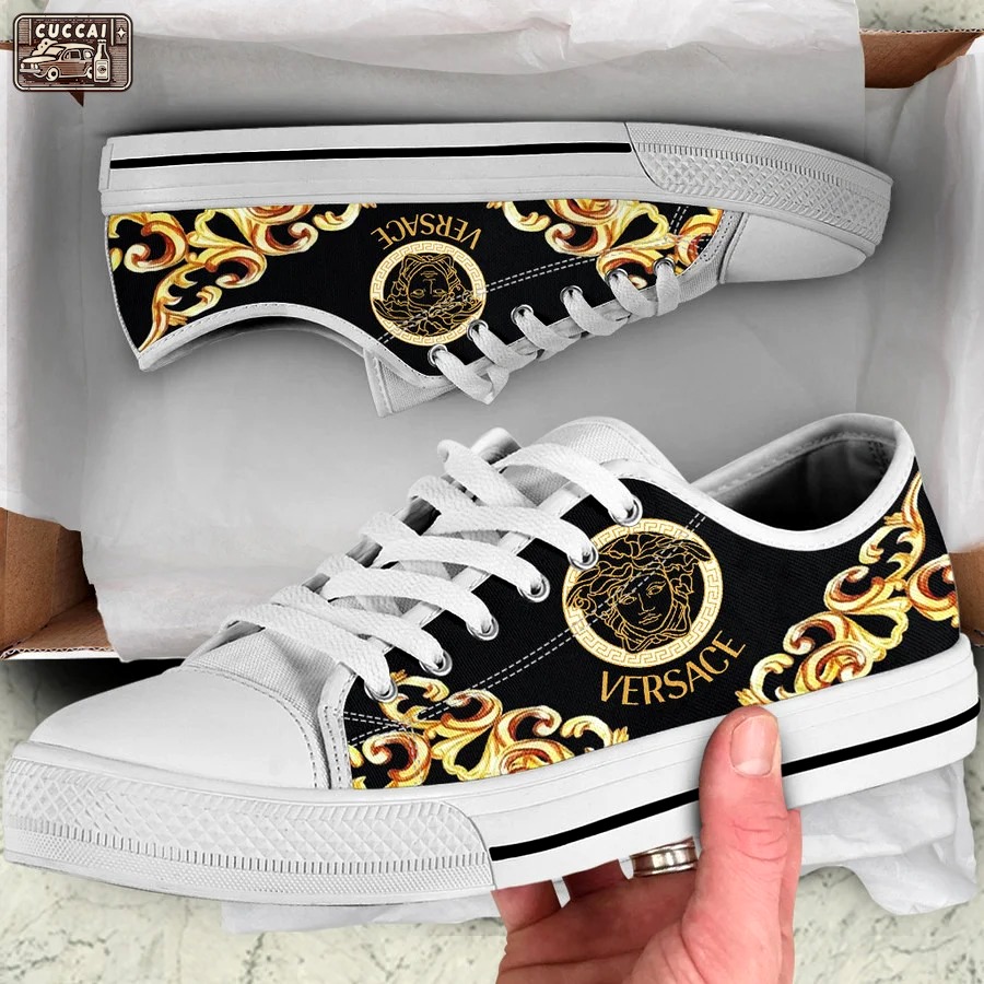 Gianni versace black white low top canvas shoes sneakers hot best for men women 97 lwcs Low Top Canvas Shoes