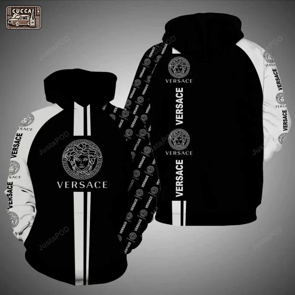 Gianni versace black white unisex hoodie foren womenuxury brand clothing clothes outfit 323 Zipper Hoodie 3D