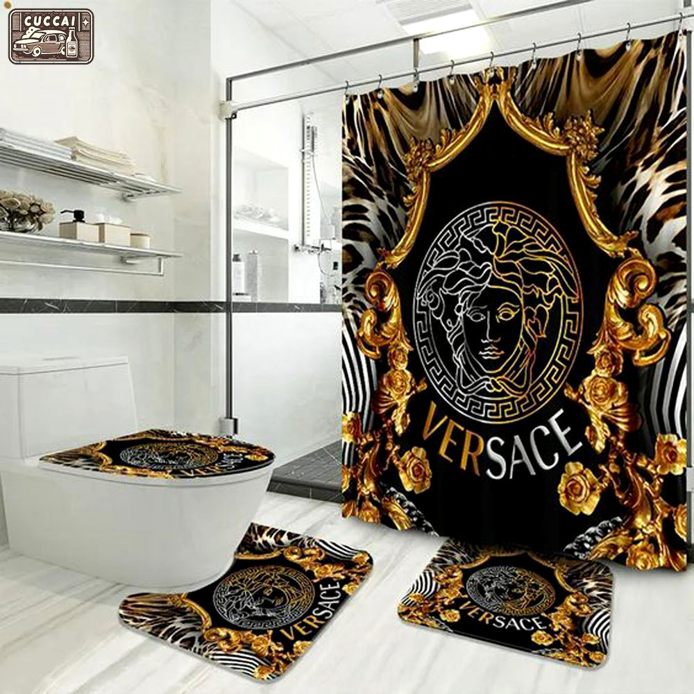 Gianni versace medusa logo type 2100 Bathroom Accessory Sets Pedestal Rug Hypebeast Bathroom Bathroom Sets Toilet Cover Luxury Fashion Brand Bath Mat Set Home Decor Waterproof Shower Curtain