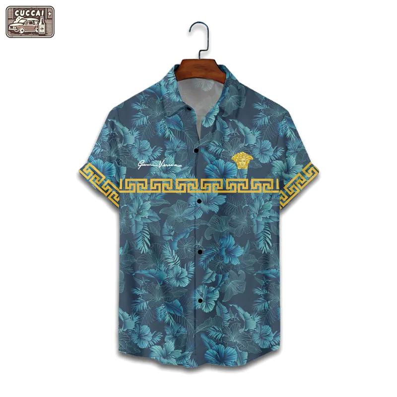 Gianni versace natural luxury brand premium fashion hawaii shirt for men 46 Hawaii Shirt