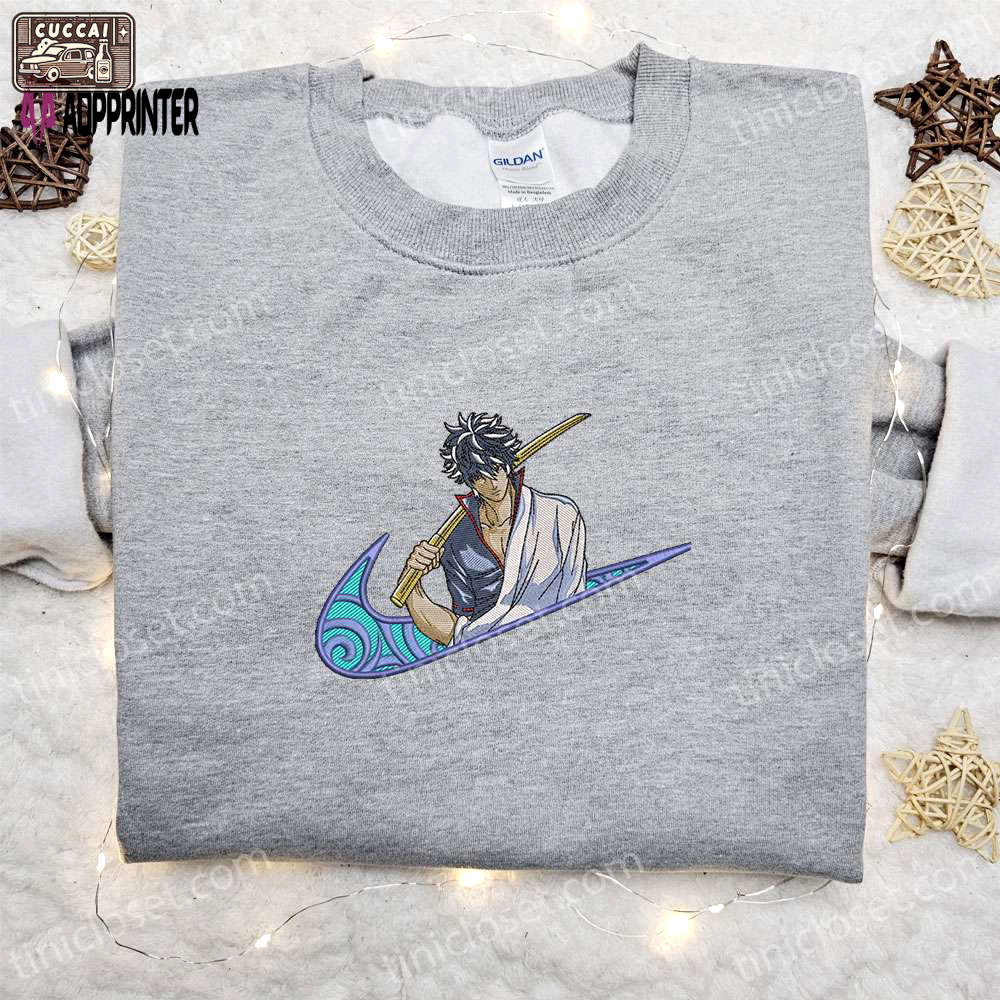 Gintoki sakata x swoosh embroidered sweatshirt: best gintama shirt for birthday gifts Embroidered Shirt