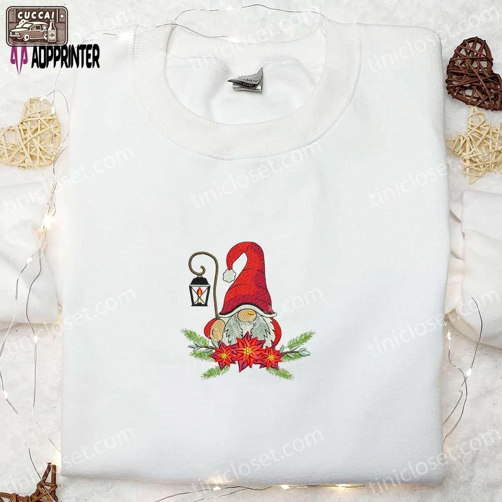 Gnome christmas wreath hoodie & t-shirt: top family gift ideas Embroidered Shirt