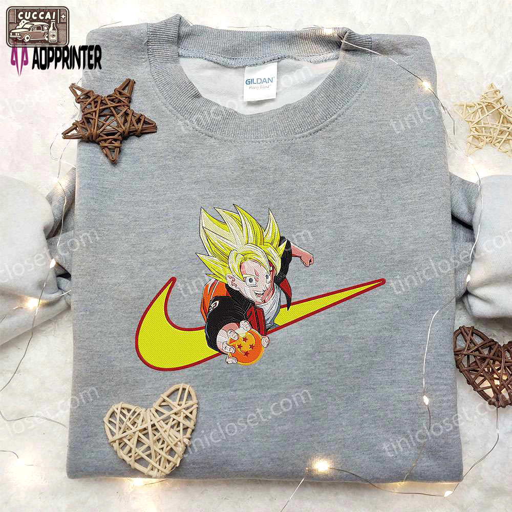 Goku 4 star ball x nike swoosh hoodie: dragon ball anime embroidered shirt nike inspired Embroidered Shirt
