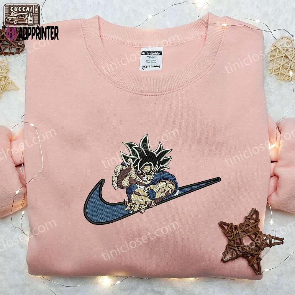Goku kamehameha x nike swoosh embroidered sweatshirt – dragon ball & nike inspired shirt Embroidered Shirt