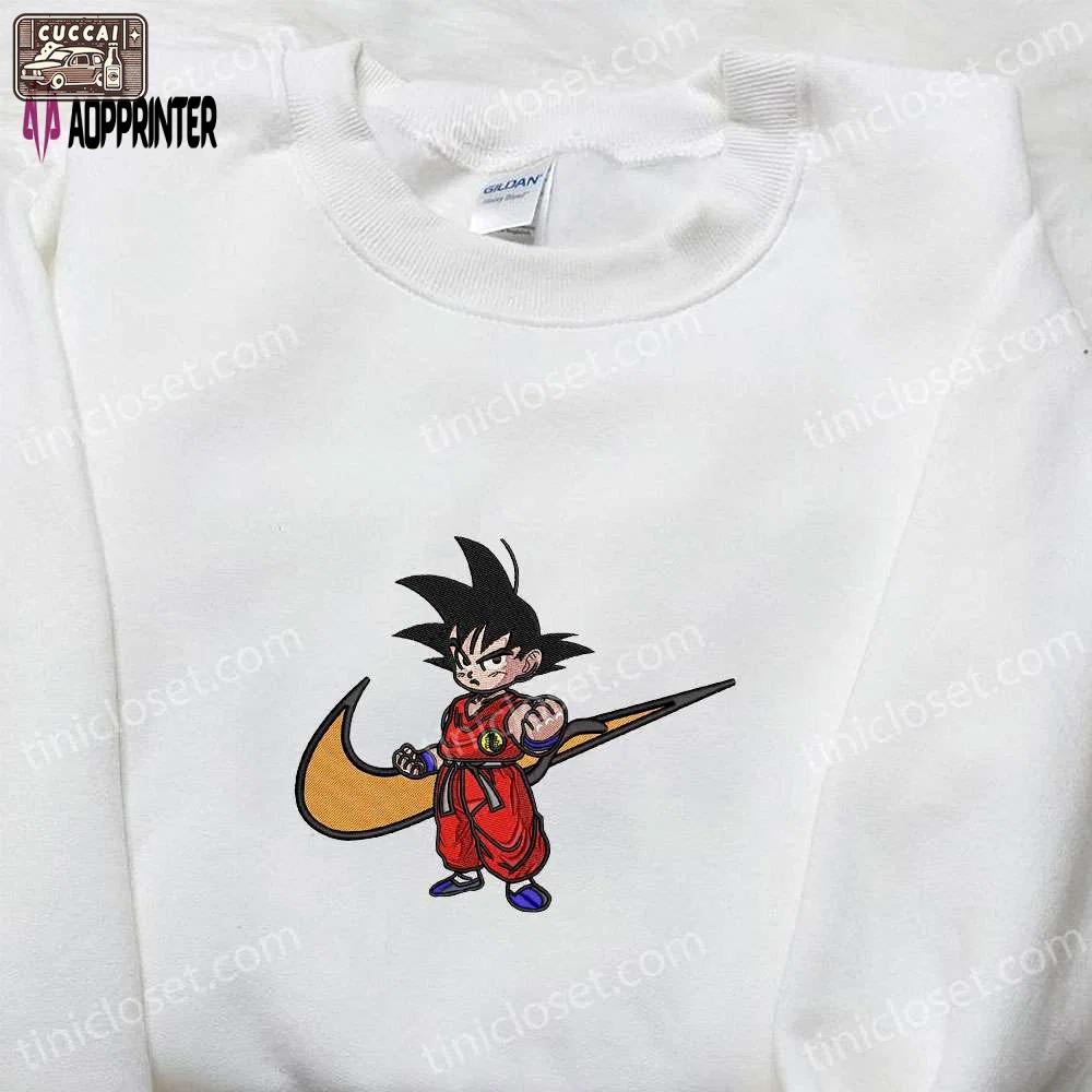 Goku kid x nike swoosh anime embroidered sweatshirt: dragon ball & nike inspired shirt Embroidered Shirt