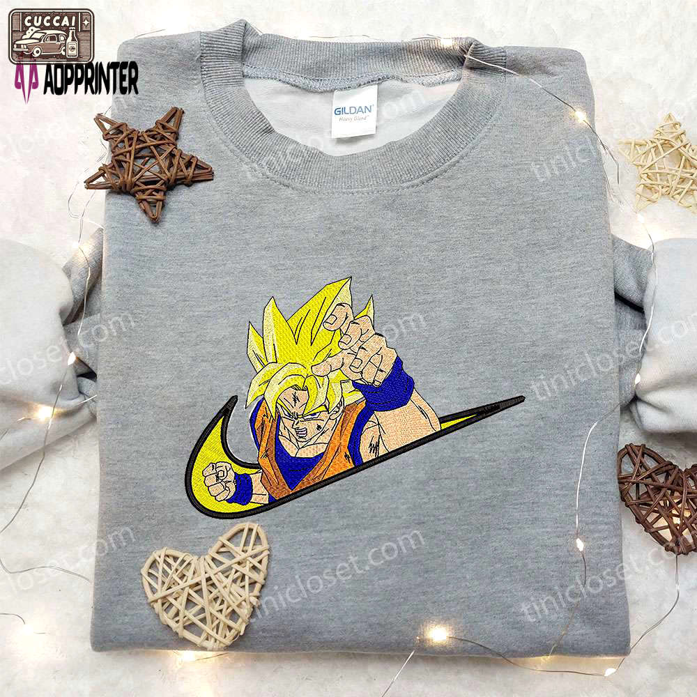 Goku super saiyan 2 x nike swoosh: dragon ball embroidered sweatshirt & shirt by nike Embroidered Shirt