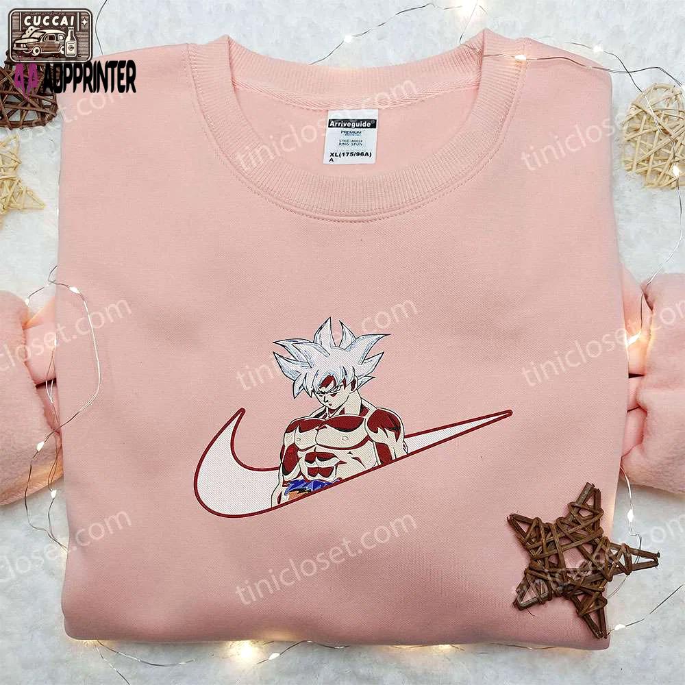 Goku ultra instinct x nike swoosh anime hoodie: dragon ball embroidered shirt nike inspired Embroidered Shirt